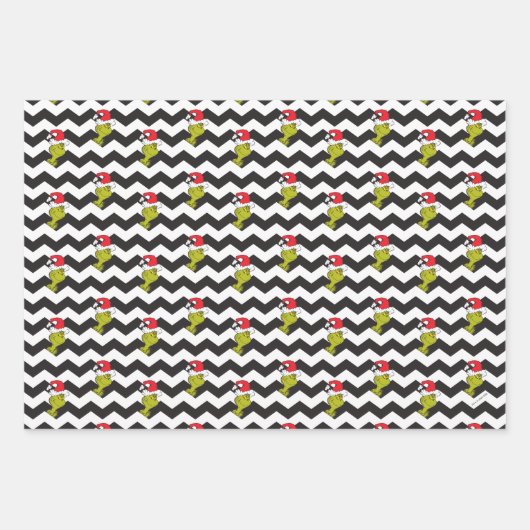 Grinch | Black & White Holiday Chevron Pattern Inpakpapier Vel (Voorkant 2)