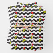 Grinch | Black & White Holiday Chevron Pattern Inpakpapier Vel (In situ)