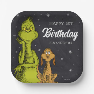 Grinch Chalkboard Verjaardag Papieren Bordje