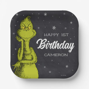Grinch Chalkboard Verjaardag Papieren Bordje