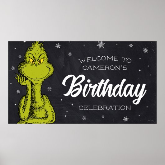 Grinch Chalkboard Verjaardag Poster (Voorkant)