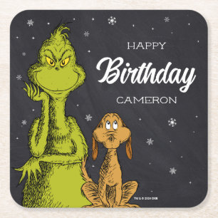 Grinch Chalkboard Verjaardag Vierkante Kartonnen Onderzetter