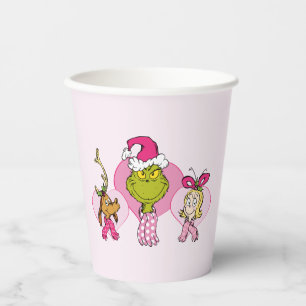 Grinch Crew in Roze Valentijns Portret Papieren Bekers