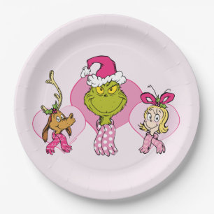 Grinch Crew in Roze Valentijnsportret Papieren Bordje
