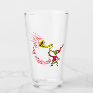 Grinch die de vrolijke Grinchmas hoorn blaast Glas