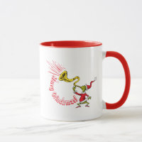 Grinch die de vrolijke Grinchmas hoorn blaast