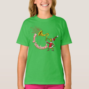 Grinch die de vrolijke Grinchmas hoorn blaast T-shirt