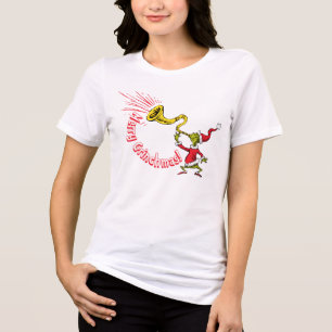 Grinch die de vrolijke Grinchmas hoorn blaast Tri-Blend Shirt
