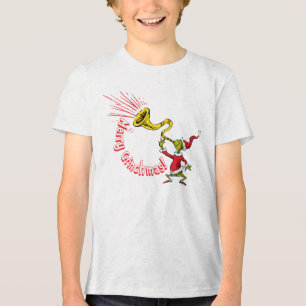 Grinch die de vrolijke Grinchmas hoorn blaast Tri-Blend Shirt