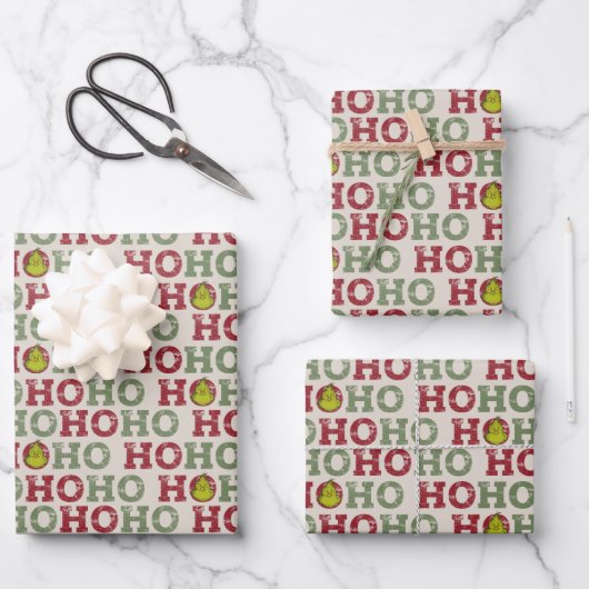 Grinch Ho Ho Ho Patroon Inpakpapier Vel (Voorkant)