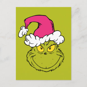 Grinch in roze kerstmanhoed briefkaart