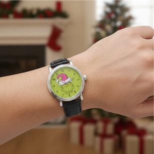 Grinch in roze kerstmanhoed horloge