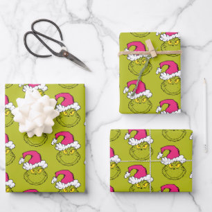 Grinch in roze kerstmuts inpakpapier vel