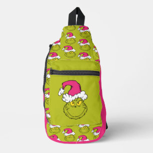 Grinch in roze kerstmuts sling bag