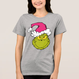 Grinch in roze kerstmuts Tri-Blend shirt