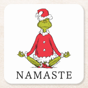 Grinch Namaste Kerstman Vierkante Kartonnen Onderzetter