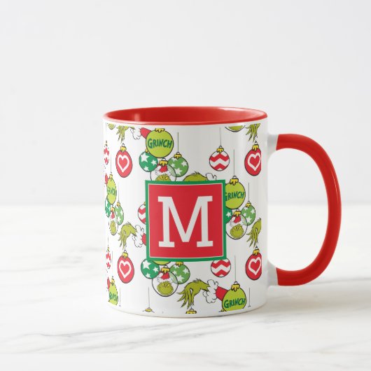 Grinch Ornament Pattern | Uw monogram toevoegen Mok (Rechts)