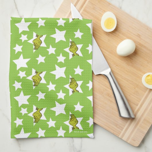 Grinch Peeking Star Pattern Theedoek (Quarter Fold)