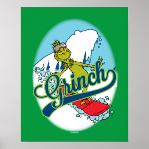 Grinch Snowboarden Poster