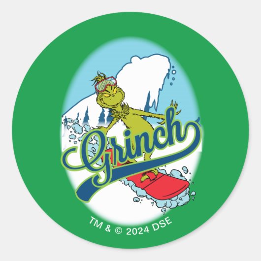 Grinch Snowboarden Ronde Sticker (Voorkant)