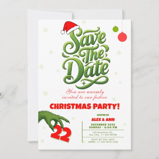 Grinch Style Christmas Party Save the Date (Voorkant)