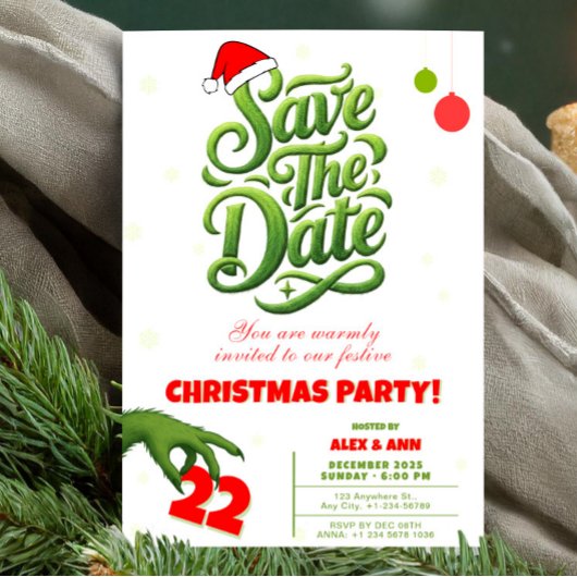 Grinch Style Christmas Party Save the Date Kaart