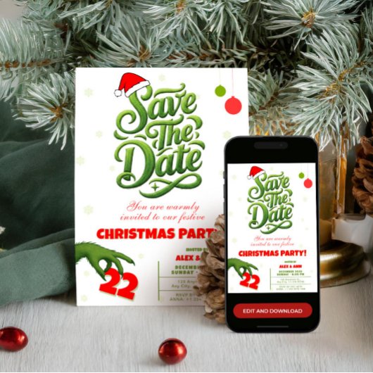 Grinch Style Christmas Party Save the Date Kaart
