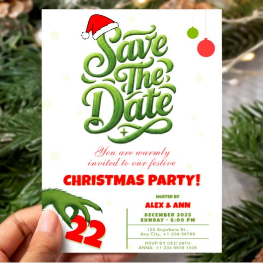 Grinch Style Christmas Party Save the Date Kaart