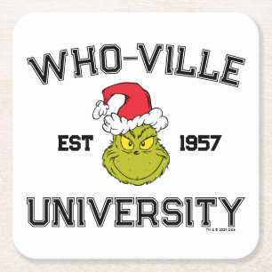 Grinch Who-ville Universiteit Opgericht 1957 Vierkante Kartonnen Onderzetter
