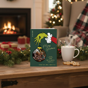 Grinch Zalig Kerstmis Familie Foto Kerstmis Folie Feestdagenkaart
