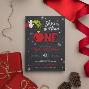 Grinch Ze is een gemene Chalkboard 1e verjaardag