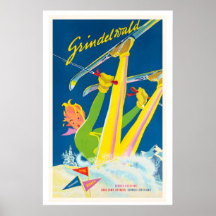 Grindelwald Suisse Affiche de Ski Vintage
