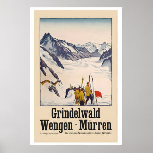 Grindelwald Wengen Mürren Zwitserland Vintage Ski Poster
