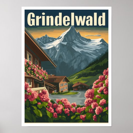 Grindelwald Zwitserland Art Vintage Travel Poster (Voorkant)