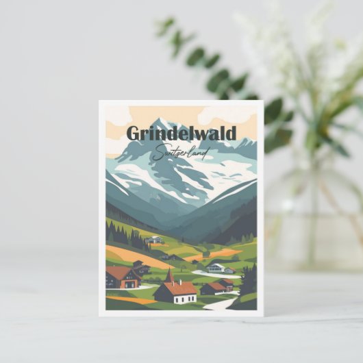 Grindelwald Zwitserland Kunstwerk Reizen Briefkaart (Staand voorkant)