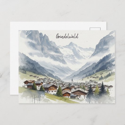 Grindelwald Zwitserland Reizen aquarel Briefkaart (Voorkant / Achterkant)