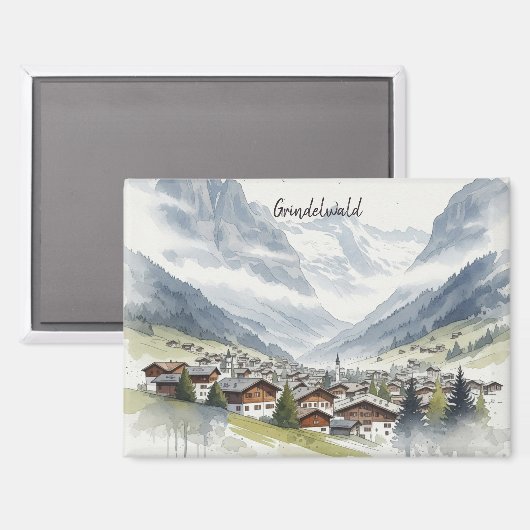 Grindelwald Zwitserland Reizen aquarel Magneet (Voorkant / Achterkant)