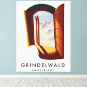 Grindelwald Zwitserland ski poster Canvas Afdruk (Insitu (Houten vloer))