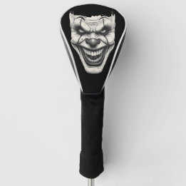 Grinnende griezelige clown monochroom golfheadcover