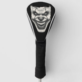 Grinnende griezelige clown monochroom golfheadcover