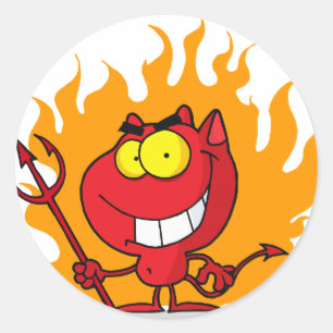 Grinning Devil Met Pitchfork Ronde Sticker