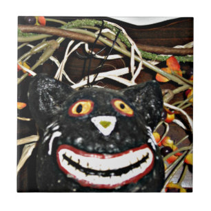 Grinning zwarte kat tegeltje