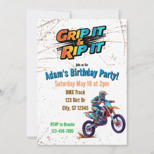 Grip it & Rip It Dirt Bike Verjaardagsuitnodiging Kaart