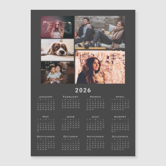 Gris 2026 Calendrier 5 Photo Collage Magnet Card (Devant)