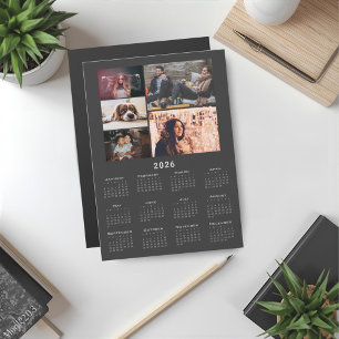 Gris 2026 Calendrier 5 Photo Collage Magnet Card
