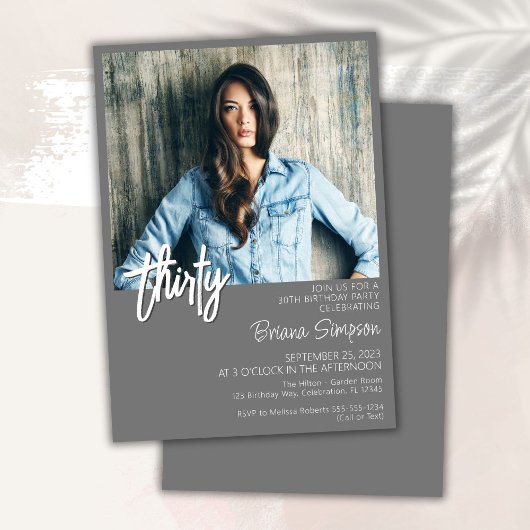 Gris 30e anniversaire Invitation photo