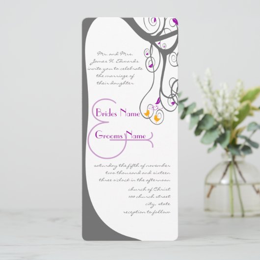 Gris Arbre Plum Laisser Inséparables Faire-part de (Debout devant)