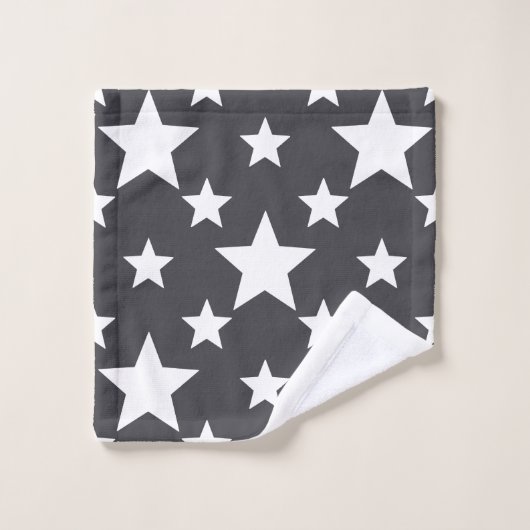 Gris Ardoise Avec Étoiles Blanches (Gant de toilette)