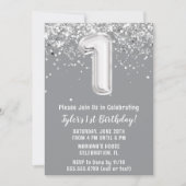 Gris Argent 1er anniversaire fêté Invitation (Devant)