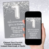 Gris Argent 1er anniversaire fêté Invitation